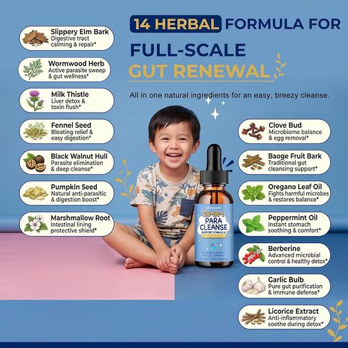 Wormwood Black Walnut Clove Parasite Cleanse for Humans & Kids, 20 in 1 Zeolite, Chlorella, 20 Billion Probiotics, Liquid Detox Support, Gut & Digestive Health Cleanse Drops, Alcohol-Free – 2 Fl. Oz in Saudi Arabia