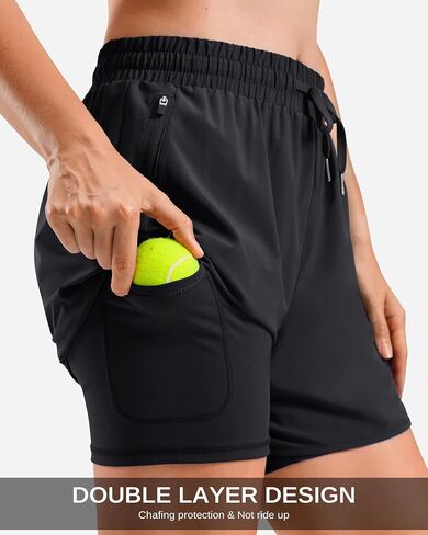 G Gradual 2 in 1 Running Shorts for Women 3"/5" High Waisted Athletic Gym Tennis Workout Shorts with Liner 2 Zipper Pockets in Kuwait