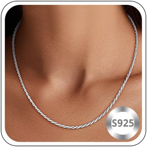 1.5mm 2mm Rope Chain 925 Sterling Silver Chain Necklace for Women, 14K Gold Plated Chains for Women Sturdy & Durable Women's Chains Necklace 16 18 20 22 24 26 Inch in Kuwait