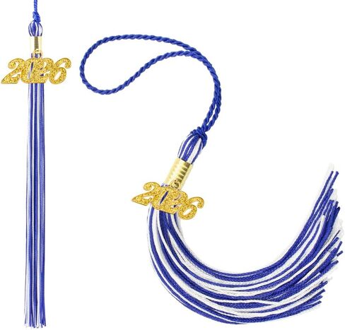 Graduation Tassel, Blue White Tassel Graduation 2026, 2 PCS 2026 Tassel, Academic Graduations Cap Tassels with 2026 Year Gold Date Charm for Graduations Cap Hat Decorations for Grad Party Ceremonies in Saudi Arabia