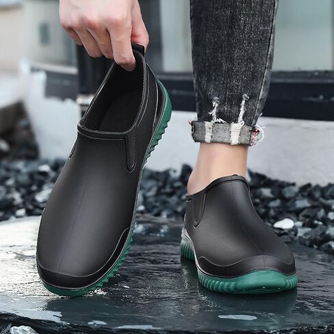 Men's Flat Deck Rain Shoes Comfortable Soft Non-Slip Waterproof Slip-On Low Top Mud Garden Shoes for Camping Lawn Care Yard Work in Saudi Arabia