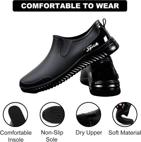 Men's Flat Deck Rain Shoes Comfortable Soft Non-Slip Waterproof Slip-On Low Top Mud Garden Shoes for Camping Lawn Care Yard Work in Saudi Arabia