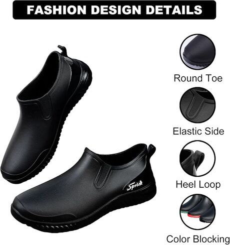Men's Flat Deck Rain Shoes Comfortable Soft Non-Slip Waterproof Slip-On Low Top Mud Garden Shoes for Camping Lawn Care Yard Work in Saudi Arabia