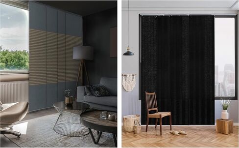 Blackout & Stripe Accent Bundle - Denim Stitch + Pilot Whale Sliding Panel Track Blinds, Set of 2 for Bedroom, Living Room, Patio in Saudi Arabia