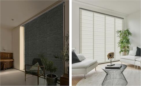 Blackout & Natural Woven Bundle - Inky + Horizon Sliding Panel Track Blinds, Set of 2 for Bedroom, Living Room, Study in Saudi Arabia