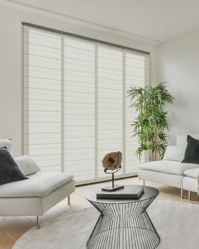 Blackout & Natural Woven Bundle - Inky + Horizon Sliding Panel Track Blinds, Set of 2 for Bedroom, Living Room, Study in Saudi Arabia