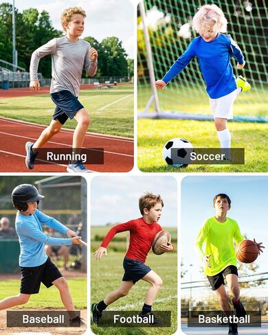Runhit Boys and Girls Long Sleeve Athletic Shirts Kids UPF 50+ Rash Guard Shirts with Moisture Wicking in Kuwait
