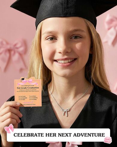 Bow Graduation Necklace Kindergarten 5th 8th Grade Graduation Gifts for Girls Cute Jewelry for Daughter Granddaughter Niece in Kuwait