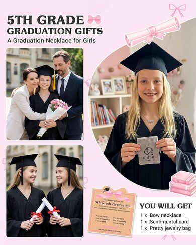 Bow Graduation Necklace Kindergarten 5th 8th Grade Graduation Gifts for Girls Cute Jewelry for Daughter Granddaughter Niece in Kuwait