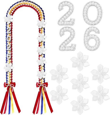 Suncalla Filipino Graduation Leis Philippine Class of 2026 Ivory Satin Ribbon Necklace with 11 Letters and Numbers Flower Pin Pearl Money Leis for College Senior Grad Gift in Kuwait