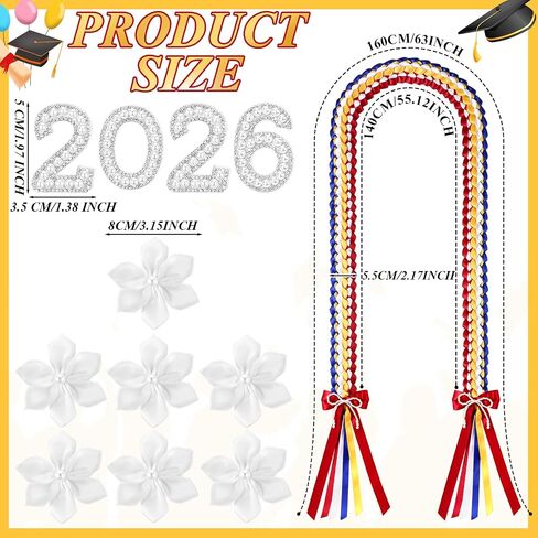 Suncalla Filipino Graduation Leis Philippine Class of 2026 Ivory Satin Ribbon Necklace with 11 Letters and Numbers Flower Pin Pearl Money Leis for College Senior Grad Gift in Kuwait