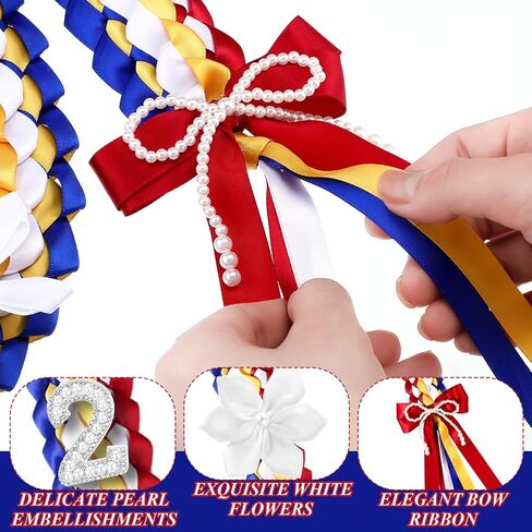 Suncalla Filipino Graduation Leis Philippine Class of 2026 Ivory Satin Ribbon Necklace with 11 Letters and Numbers Flower Pin Pearl Money Leis for College Senior Grad Gift in Kuwait