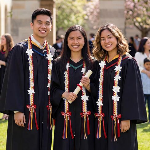 Suncalla Filipino Graduation Leis Philippine Class of 2026 Ivory Satin Ribbon Necklace with 11 Letters and Numbers Flower Pin Pearl Money Leis for College Senior Grad Gift in Kuwait