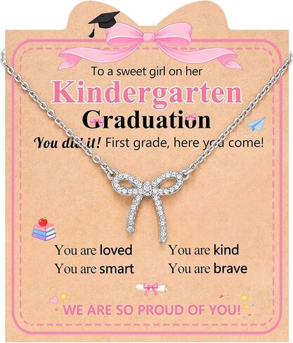 Bow Graduation Necklace Kindergarten 5th 8th Grade Graduation Gifts for Girls Cute Jewelry for Daughter Granddaughter Niece in Kuwait