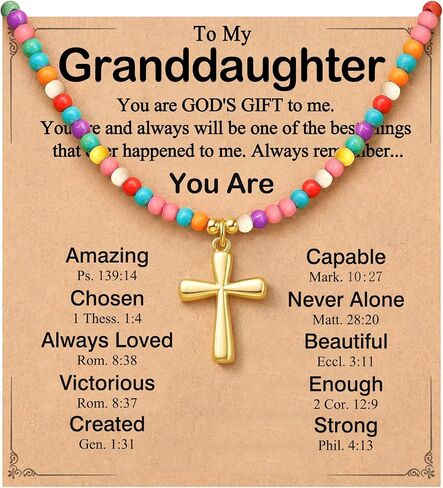 PINKDODO Colorful Beaded Cross Necklace for Granddaughter– Graduation Christian Gifts for Girls in Kuwait