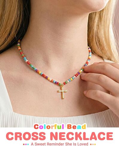 PINKDODO Colorful Beaded Cross Necklace for Granddaughter– Graduation Christian Gifts for Girls in Kuwait