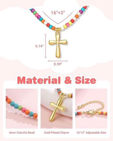 PINKDODO Colorful Beaded Cross Necklace for Granddaughter– Graduation Christian Gifts for Girls in Kuwait