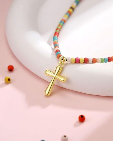 PINKDODO Colorful Beaded Cross Necklace for Granddaughter– Graduation Christian Gifts for Girls in Kuwait