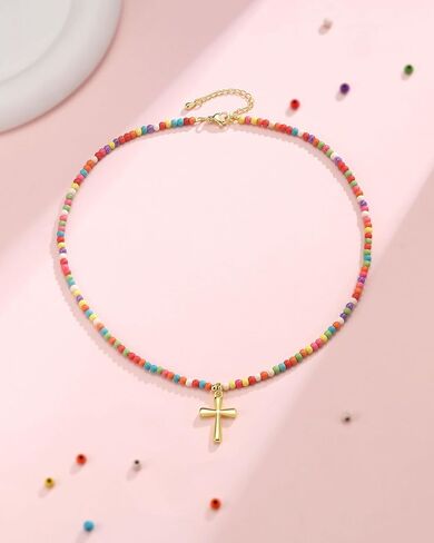 PINKDODO Colorful Beaded Cross Necklace for Granddaughter– Graduation Christian Gifts for Girls in Kuwait