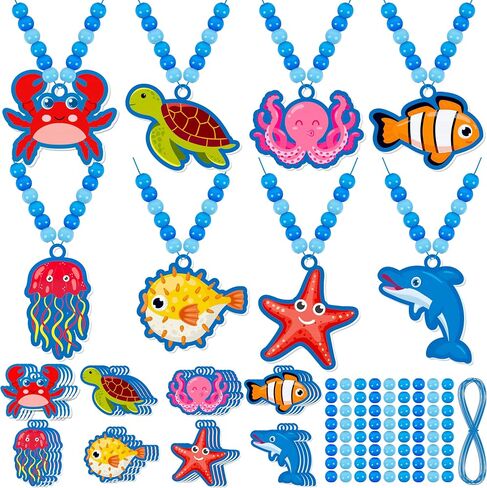 Eternity sky 32 Sets Under the Sea Party Favors – DIY Ocean Animal Charm Pendant Necklace Beads Pendant Kit, Summer Beach Craft in Saudi Arabia
