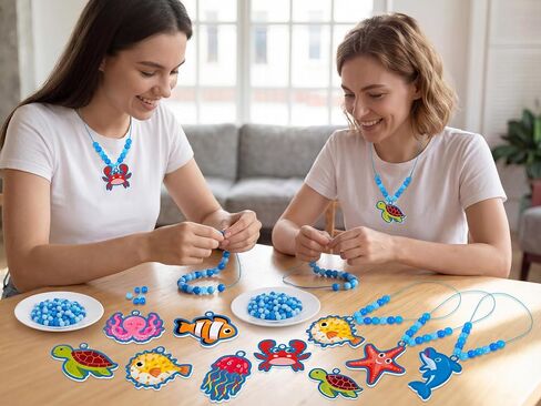 Eternity sky 32 Sets Under the Sea Party Favors – DIY Ocean Animal Charm Pendant Necklace Beads Pendant Kit, Summer Beach Craft in Saudi Arabia