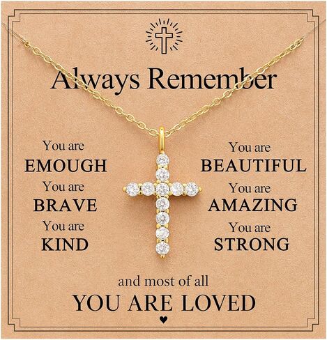 Eryuor Always Remember You Are Loved - 14K Gold Cubic Zirconia Cross Necklace Religious Christian Gifts for Girls Women Teens in Saudi Arabia