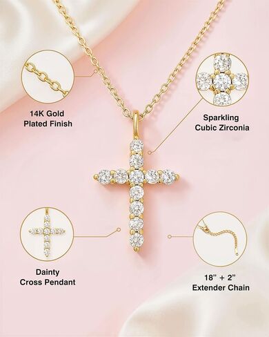 Eryuor Always Remember You Are Loved - 14K Gold Cubic Zirconia Cross Necklace Religious Christian Gifts for Girls Women Teens in Saudi Arabia