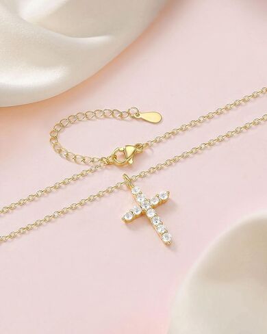 Eryuor Always Remember You Are Loved - 14K Gold Cubic Zirconia Cross Necklace Religious Christian Gifts for Girls Women Teens in Saudi Arabia