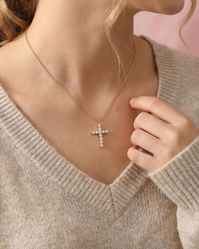 Eryuor Always Remember You Are Loved - 14K Gold Cubic Zirconia Cross Necklace Religious Christian Gifts for Girls Women Teens in Saudi Arabia