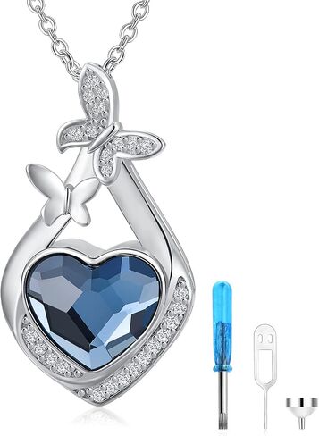 Urn Necklace for Ashes 925 Sterling Silver Butterfly Dragonfly Cremation Keepsake Memorial Jewelry with Heart Crystal from Austria in Kuwait