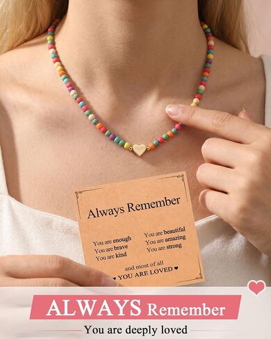 Eryuor Always Remember You Are Loved - Colorful Beaded Heart Necklace Cute Gifts for Tween Teen Girls Kids in Saudi Arabia