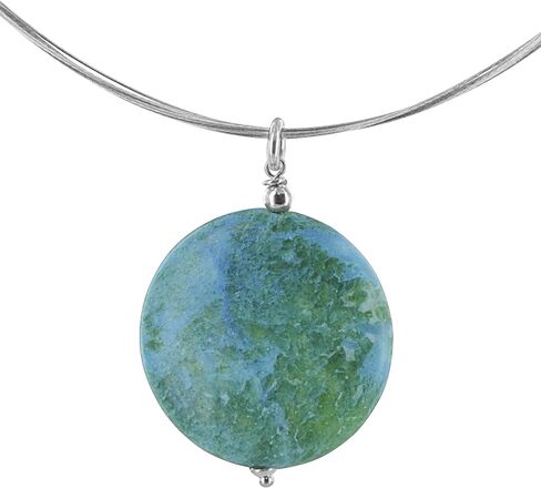 ASHANTI Blue Green Jasper Round Natural Gemstone Sterling Silver, Stainless Steel Wire Necklace in Saudi Arabia