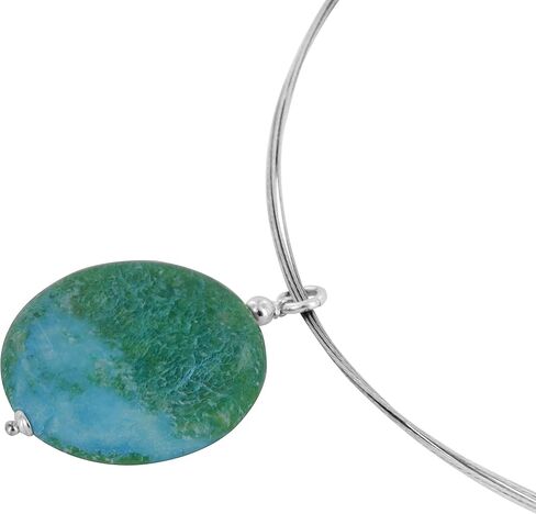 ASHANTI Blue Green Jasper Round Natural Gemstone Sterling Silver, Stainless Steel Wire Necklace in Saudi Arabia