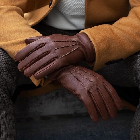 Fratelli Orsini Winter Gloves Lorenzo Brown for Men - Lambskin Leather Winter Gloves - color Brown in Saudi Arabia
