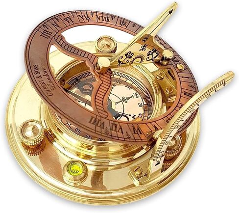 Vintage Brass Sundial Compass with Leather Case Pocket Compass for Outdoor Adventure Antique Marine Navigation Instrument Keepsake Gift for Him, Ocean Lover (3.54x3.54x1.38 Inches) in Saudi Arabia
