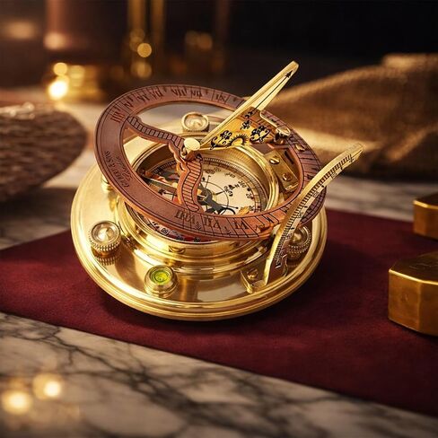 Vintage Brass Sundial Compass with Leather Case Pocket Compass for Outdoor Adventure Antique Marine Navigation Instrument Keepsake Gift for Him, Ocean Lover (3.54x3.54x1.38 Inches) in Saudi Arabia