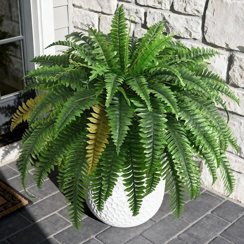 2PCS 45in Fake Ferns- Large Artificial Plants Outdoor, UV Resistant Artificial Ferns for Outdoors, 60 Branches Faux Boston Fern Realistic Weatherproof Fake Plants for Porch Home Patio Hanging Decor in Kuwait