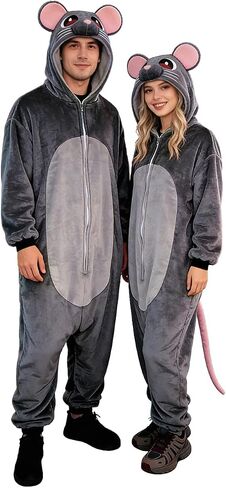 Adult Mouse Costume,Rat onesie Flannel Mouse Halloween Cosplay Costume Women Men in Saudi Arabia