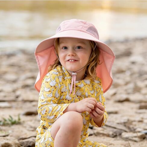 Kids Sun Hat UV Protection Summer Beach Hats with Neck Flap Wide Brim Bucket Hat for Boys Girls Age 5-10 in Kuwait