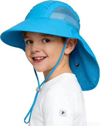 Kids Sun Hat UV Protection Summer Beach Hats with Neck Flap Wide Brim Bucket Hat for Boys Girls Age 5-10 in Kuwait