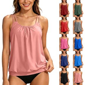 Plus Size Tankini Swimsuits for Women Two Piece Double Straps Swim Tops with Bottom Tummy Control Bathing Suits in Saudi Arabia