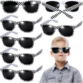 Checkered Sunglasses Bulk for Kid Retro Race Car Party, Cool Black White Racing Glasses for Photo Props (7/14/28pcs） in Saudi Arabia