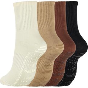 BomKinta Women's Crew Pilates Socks with Grips - Yoga Grippy Crew Sock - Slipper Socks for Barre Workout Hospital Size 5-9 in Kuwait