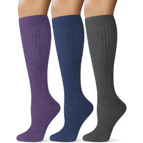 Justay 3 Pairs Womens Knee High Socks Long Boot Slouchy Winter Knit Merino Wool Socks for Women Gifts in Kuwait