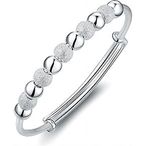 Kim Carrey S925 Sterling Silver Bangle Bracelet for Women, Adjustable 6.4-7.8 Inches, Elegant Small Size in Saudi Arabia