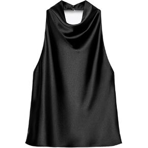 Women's Satin Tank Top Backless Halter Neck Camisole Elegant Draped Front Loose Fit Sexy Summer Tops in Saudi Arabia