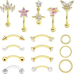 Rook Eyebrow Piercing Jewelry Surgical Stainless Steel Vertical Labret Lip Jewelry Gold Silver 16G Curved Barbell Cartilage Helix Conch Tragus Daith Hoop Earrings for Women in Saudi Arabia