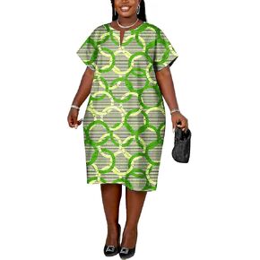 African Print Dress for Women Ankara One Size Midi Dress Short Sleeve Casual Daily Formal Dress with Pockets in Saudi Arabia