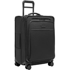 Briggs & Riley 24 Inch Compact Checked Suitcase Luggage with Wheels - Zipperless Compression Expansion System, 360 Spinner, Flat Packing Interior, Accessible Front Pocket - Baseline Collection - Black in Saudi Arabia
