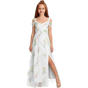 Junior Bridesmaid Dresses Floral Embroidery Tulle Flower Girl Dress Off Shoulder Teen Girls Wedding Guest Party Gowns in Saudi Arabia